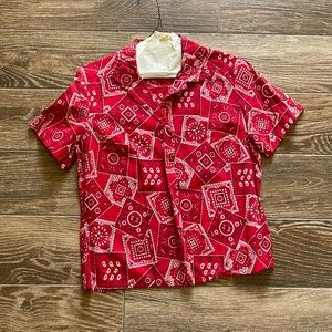 Red and White Vintage Bandana Print Shirt